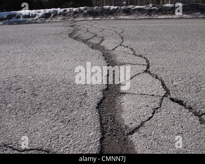 Strada asfaltata con il crack Foto Stock