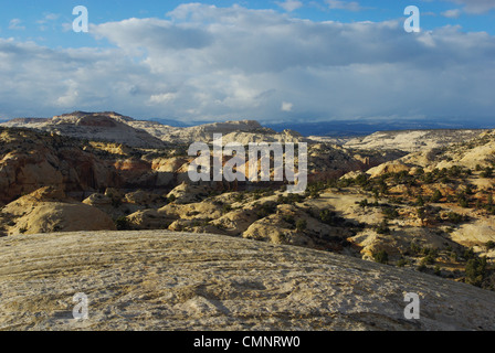 Inizio serata sulle rocce e canyon, Utah Foto Stock