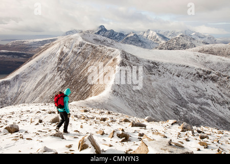 La vista ovest nell'Cuillins da Beinn na Caillich vertice, dietro Broadford sull'Isola di Skye in Scozia, Regno Unito Foto Stock