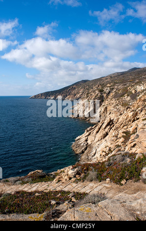 Punta di Capel Rosso e Cala Schizzatoio, Isola del Giglio, Grosseto, Toscana, Italia Foto Stock