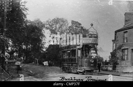 Tram, Oxley Bank Terminus, Bushbury, circa 1905. Un inizio di Wolverhampton Corporation (tram n. 23) a Oxley Bank Tram Terminus Foto Stock