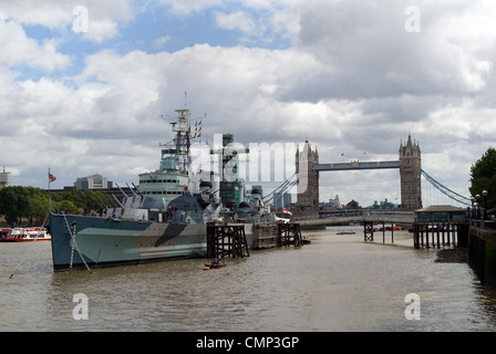 Hms belfast, corazzata museum nel Tamigi Foto Stock