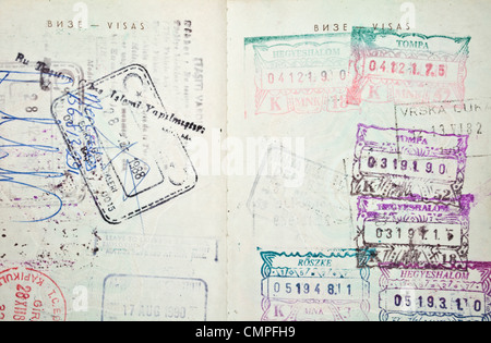 Colorato Passaporto Francobolli Foto Stock