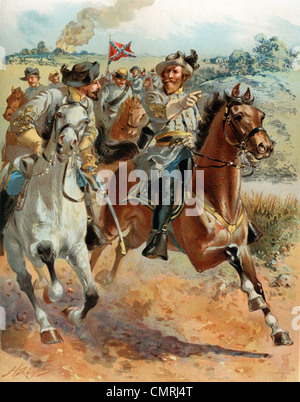 1800s 1860 giugno 1862 truppe confederate CAVALRY GENERALE J. E. B. JEB Stuart RAID intorno McCLELLAN GUERRA CIVILE AMERICANA Foto Stock