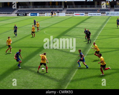 Gioco del calcio, Forsyth Barr Stadium, Dunedin, Isola del Sud, Nuova Zelanda Foto Stock