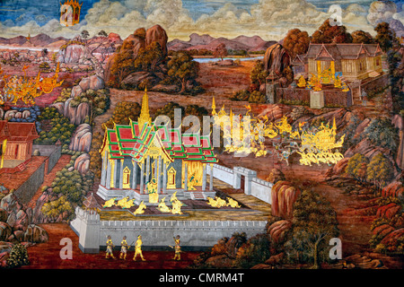Pittura murale in Grand Palace di Bangkok Foto Stock