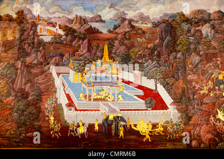Pittura murale in Grand Palace di Bangkok Foto Stock