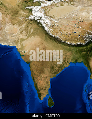 True color terra/dello spettroradiometro MODIS immagine satellitare di India reso in azimutale di Lambert uguale area proiezione. Foto Stock