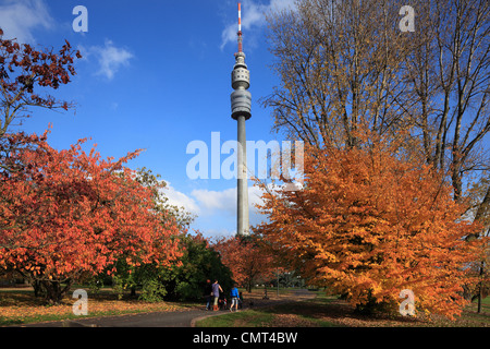 Westfalenpark mit Fernsehturm Florian a Dortmund, Ruhrgebiet, Renania settentrionale-Vestfalia Foto Stock