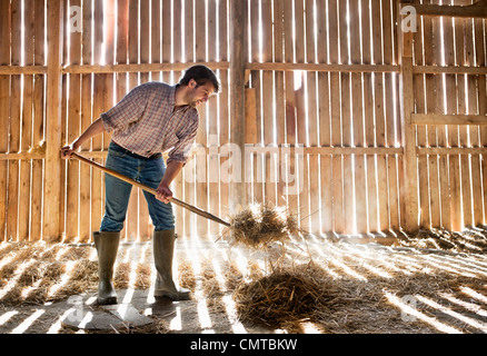 Agricoltore della paglia per la pulizia Foto Stock