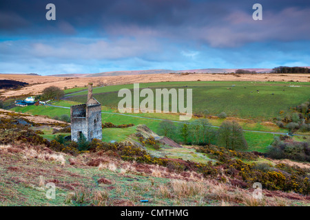 Resti della vecchia Wheal Betsy casa motore vicino a Tavistock, bordo del Parco Nazionale di Dartmoor, Maria Tavy, Devon, Inghilterra, Regno Unito Foto Stock