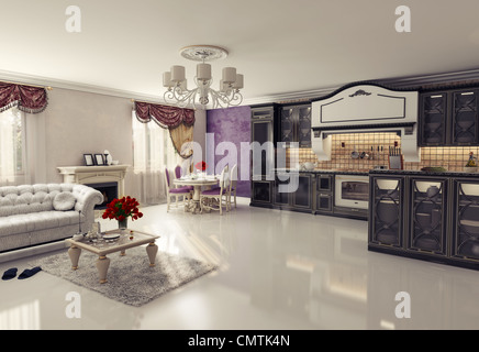 Cucina di lusso interno in stile classico Foto Stock