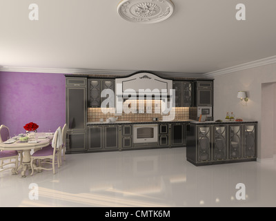 Cucina di lusso interno in stile classico (3D rendering) Foto Stock