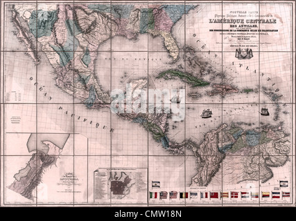 Mappa di America Centrale e dei Caraibi, circa 1900 Foto Stock