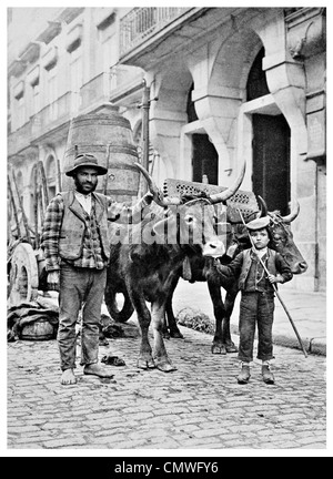 1925 Ox Cart in Oporto portogallo Foto Stock