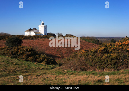 Una vista del Cromer faro da est scogliere a Cromer, Norfolk, Inghilterra, Regno Unito. Foto Stock