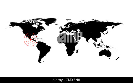 Terremoto in Messico, illustrazione mappa del mondo Foto Stock