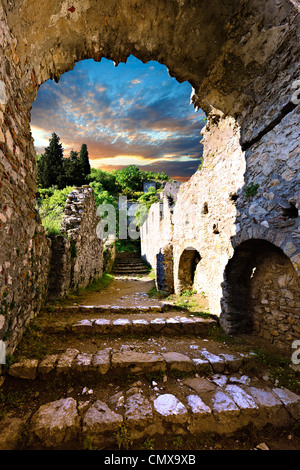 Mistra Peloponneso fortificata città bizantina Sparta Morea, Grecia. Patrimonio mondiale dell UNESCO Foto Stock