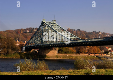 Dresda, autunno, Elba, ponte Blaues Wunr Foto Stock