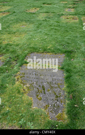 Le lapidi appena visibile attraverso l'erba nel cimitero presso la cattedrale di Glasgow, Scotland, Regno Unito. Foto Stock