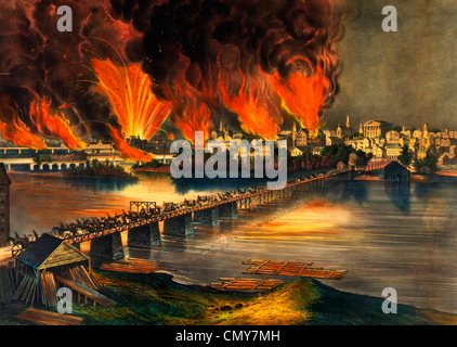 La caduta di Richmond, Virginia, la notte del 2 aprile 1865, durante la USA Wa civile Foto Stock