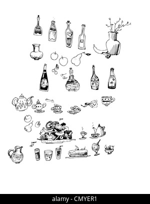 Immagine di vari alimenti è nero Foto Stock