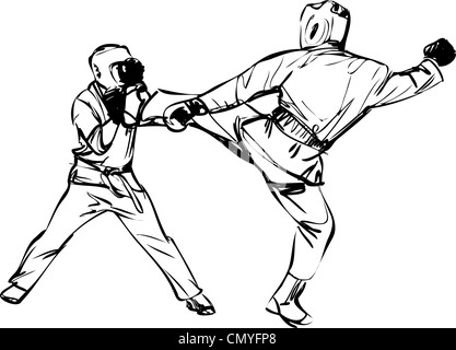 Il Karate Kyokushinkai schizzo di arti marziali e sport di combattimento Foto Stock