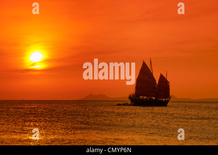 West Indies, Bonaire, tramonto, barca a vela, tramonto Foto Stock