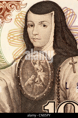 Juana Ines de la Cruz (1651-1695) su 1000 Pesos 1984 banconota dal Messico. Un autodidatta studioso e poeta della scuola barocca. Foto Stock