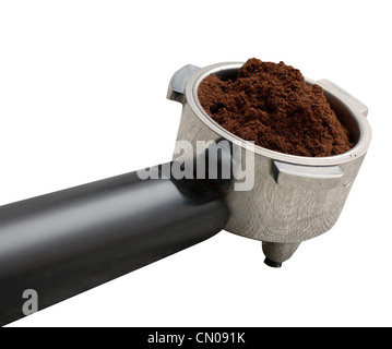 Un espresso maniglia riempito di caffè macinato Foto Stock