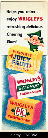 WRIGLEY LA GOMMA DA MASTICARE annuncio originale annuncio da anni cinquanta pubblicità su riviste Foto Stock