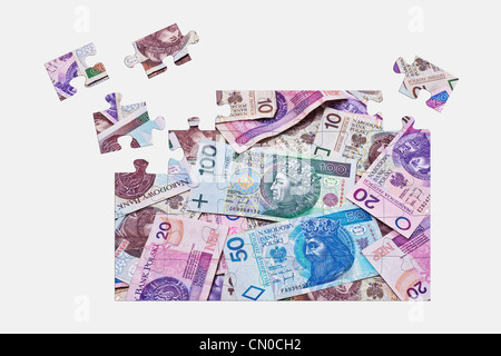 Puzzle di diverse Zloty polacco banconote Foto Stock