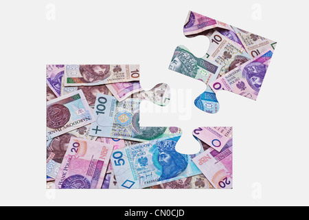 Puzzle di diverse Zloty polacco banconote Foto Stock
