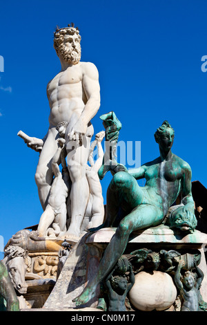 L'Europa, Italia, Firenze, la fontana di Nettuno in Piazza della Signoria, Sito Patrimonio Mondiale dell'Unesco, Foto Stock