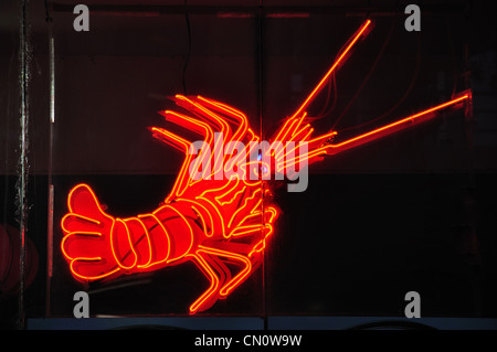 Neon segno aragosta al di fuori del ristorante di pesce, Quay Street, Haymarket, Sydney, Nuovo Galles del Sud, Australia Foto Stock