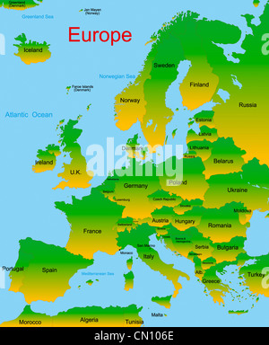 Dettaglio mappa vettoriale del continente europeo Foto Stock