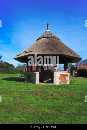 Dal tetto in paglia e casa del villaggio verde a Woodbastwick, Norfolk, Inghilterra, Regno Unito. Foto Stock