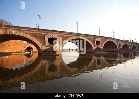 Pont Neuf, XVI secolo bridge visto dal porto de la Daurade a Tolosa, a sud della Francia. Foto Stock