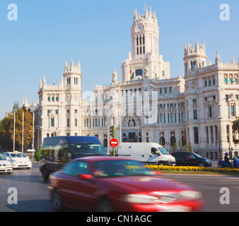 Madrid, Spagna. Cibeles Palace in Plaza de Cibeles. La sede centrale di Madrid Town Hall. Palacio de Cibeles. Plaza de Cibeles. Foto Stock