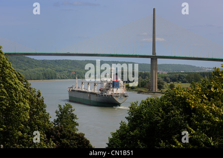 Francia, Seine Maritime, Caudebec en Caux, Pont de Brotonne, offshore nave portarinfuse Dobrota risalendo la senna verso il Foto Stock