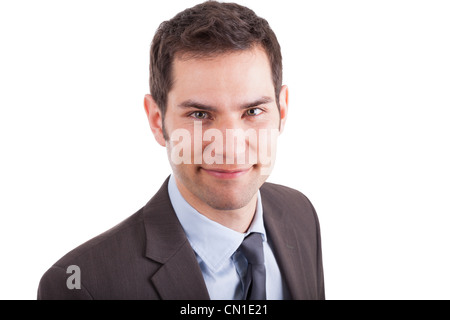 Ritratto di un giovane caucasico business man,isolati su sfondo bianco Foto Stock