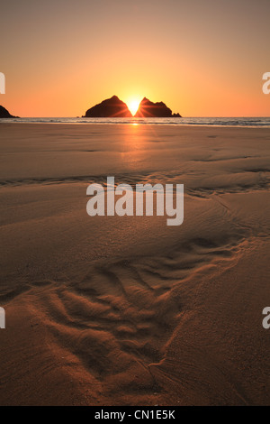 Holywell Bay - tramonto, North Cornwall, England, Regno Unito Foto Stock