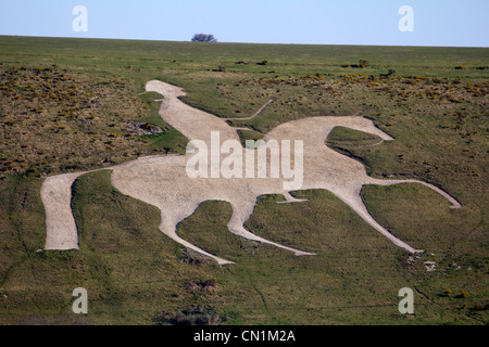 Il Osmington White Horse restaurato scolpite in Chalk Weymouth Dorset Foto Stock