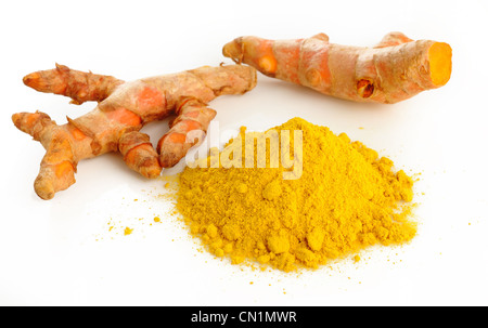 Curcuma radice polvere e Foto Stock