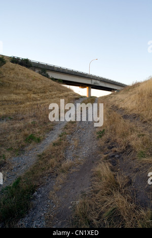 Pista sterrata e cavalcavia, Vancouver, British Columbia, Canada Foto Stock