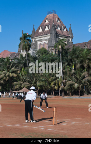 Giocare a cricket Maidan ovale la costruzione dell'Alta Corte Mumbai Bombay in India Foto Stock