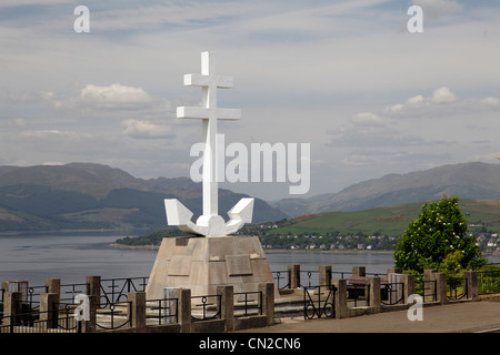 Free French Memorial su Lyle Hill, con vista sul Firth of Clyde, Inverclyde, Scozia, Regno Unito Foto Stock