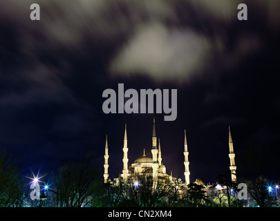 Sultan Ahmed moschea di notte, Istanbul, Turchia Foto Stock