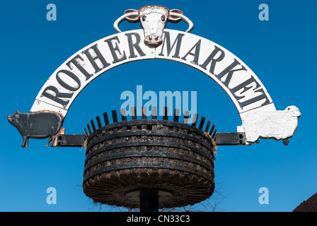 Segno per Rother Mercato in Stratford upon Avon Foto Stock