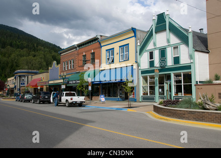 Gli antichi negozi, Revelstoke, British Columbia, Canada Foto Stock